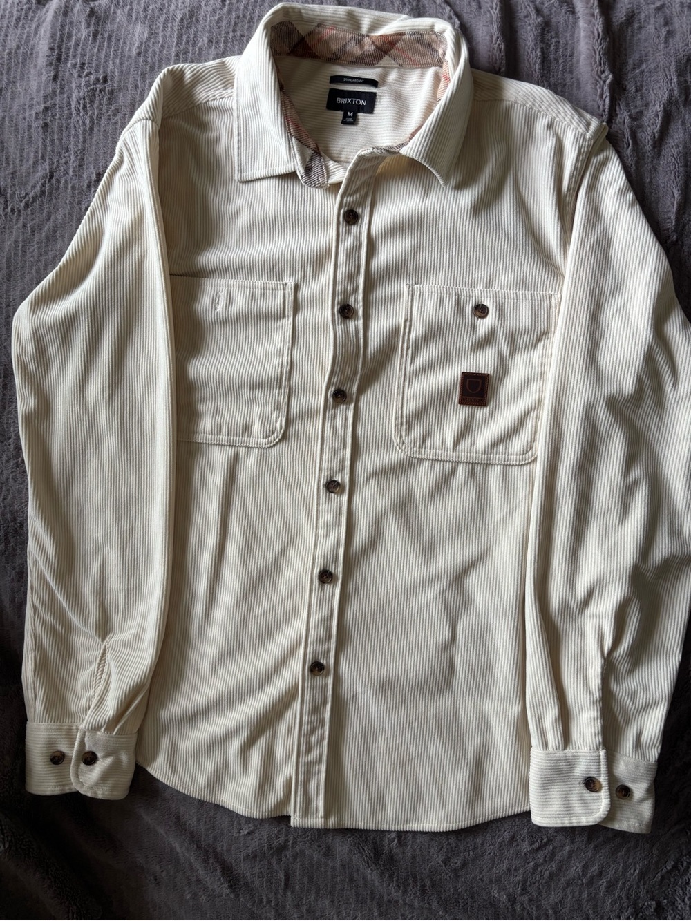 Brixton Cream Corduroy Workshirt with Chest Pockets - Med (Medium)
